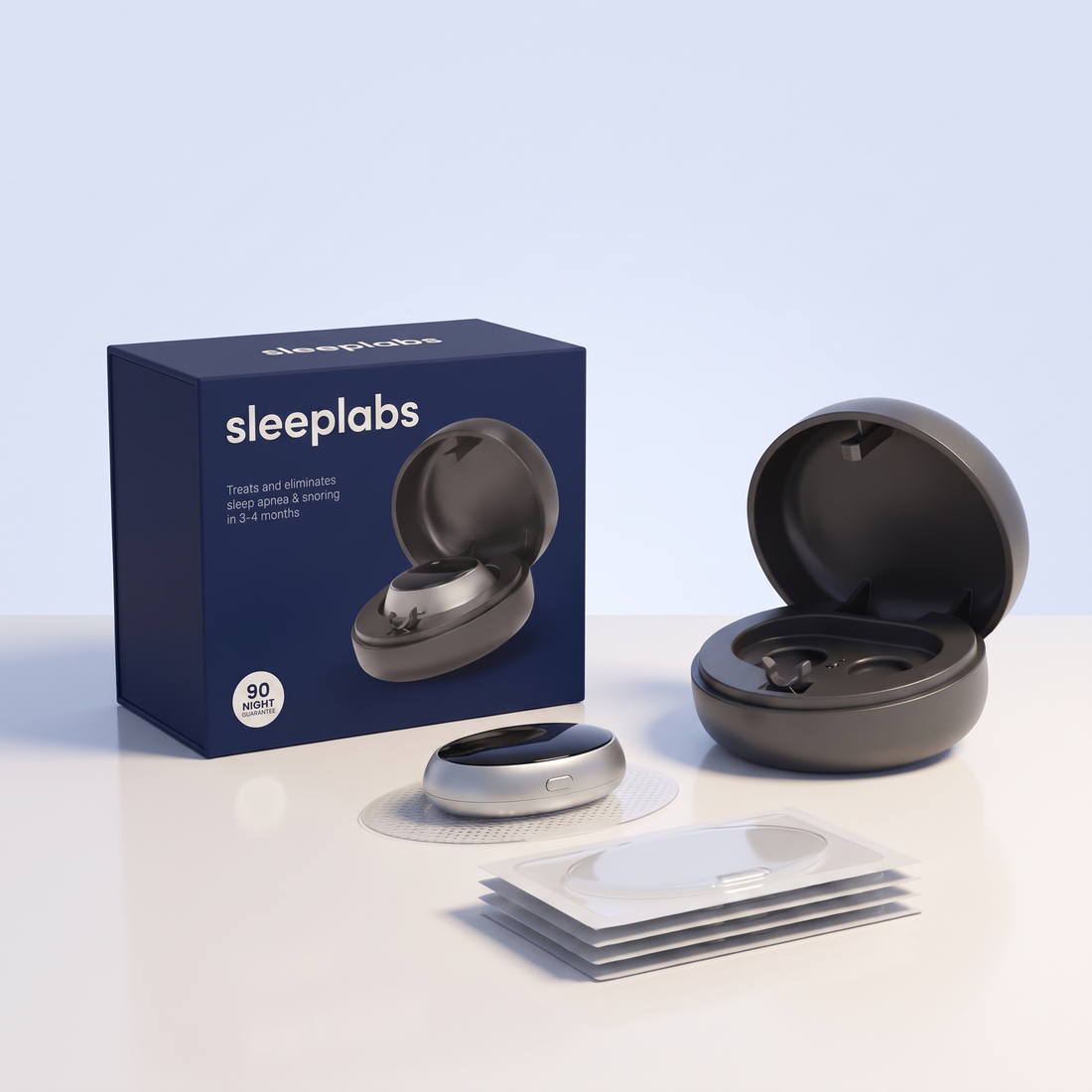 SleepLabs Pro with its box, case and contact patches