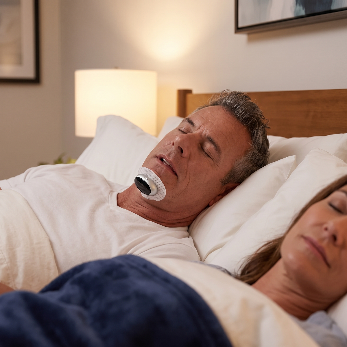 A man asleep on his back wearing SleepLabs Pro